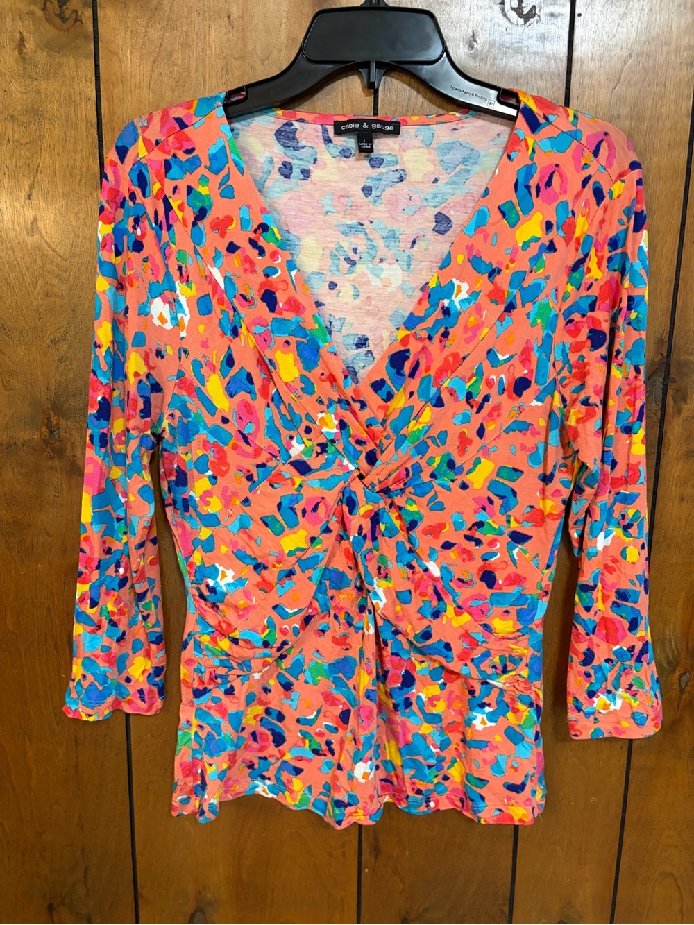 Cable & Gauge Coral Multi-Color Twist V-Neck Blouse